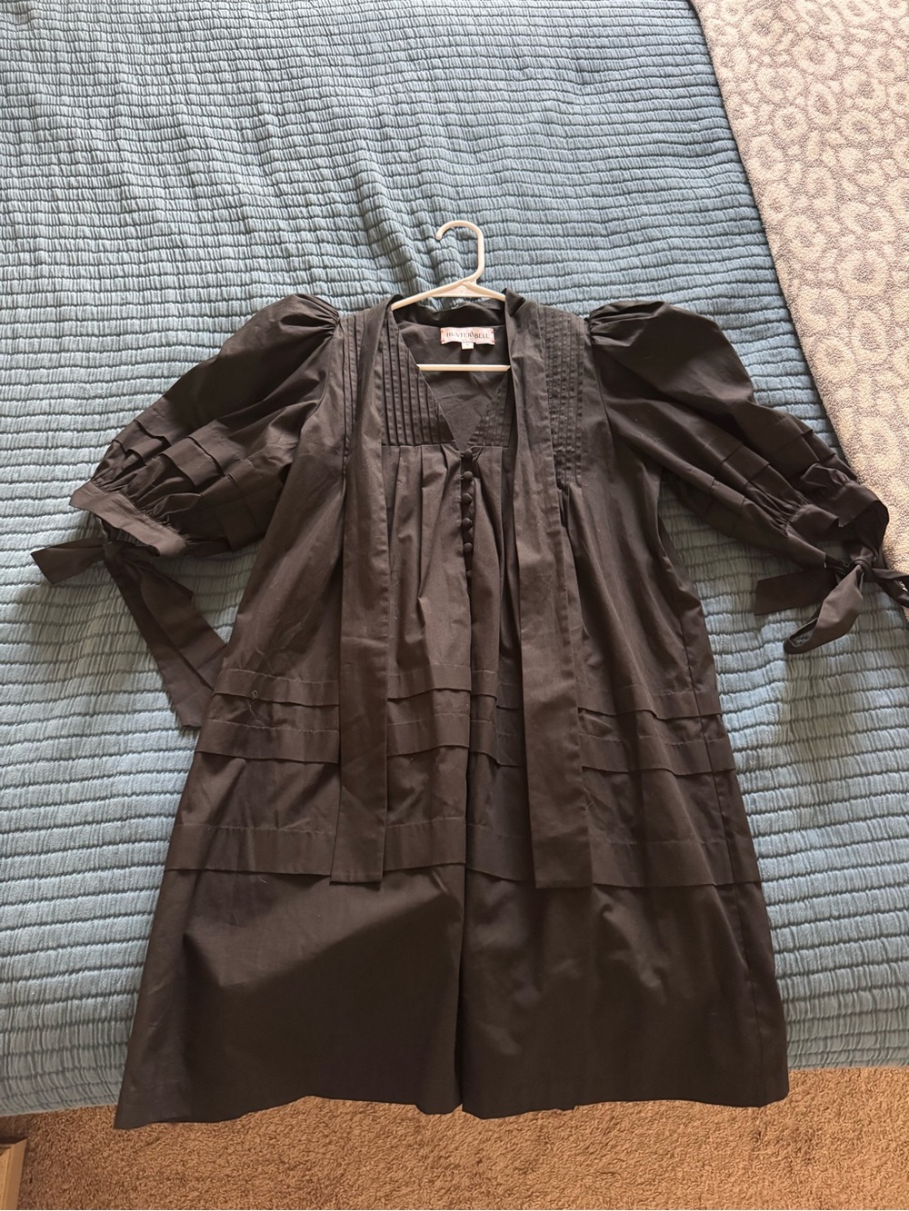 HUNTER BELL Black Puff-Sleeve Cotton Dress